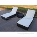Outdoor Chaise Lounges/Sun Beds with PE Rattan, Square Bed Size 198 x 75 x 35cm